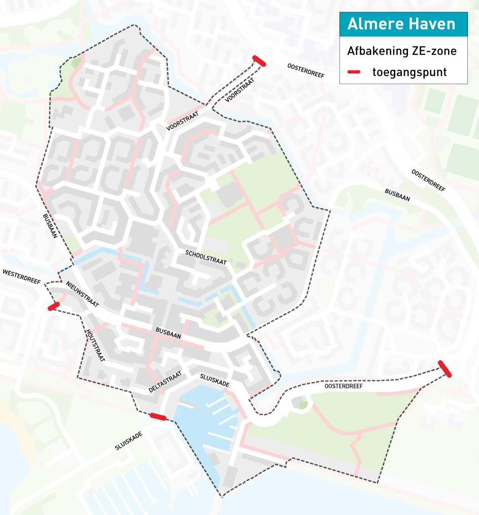 Toegangspunten zero-emissiezone Almere Haven